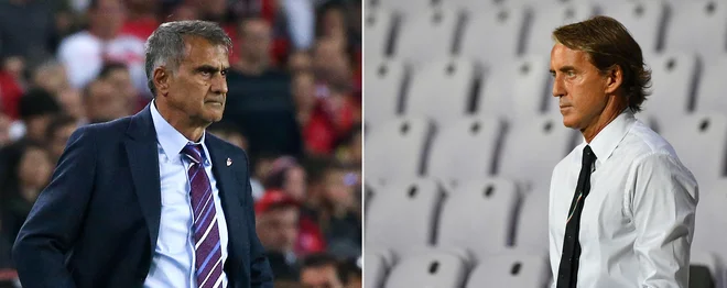 Turški selektor Senol Günes (levo) in italijanski Roberto Mancini sta opravila odlično prenovo v reprezentancah. FOTO: AFP