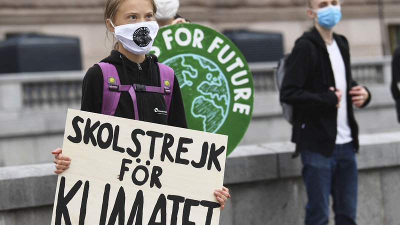 Fotografija: Greta Thunberg se je s peščico podpornikov spet postavila pred parlament. FOTO: Fredrik Sandberg/AFP