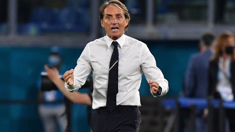Fotografija: Roberto Mancini med tekmo Italije in Turčije. FOTO: Filippo Monteforte/AFP