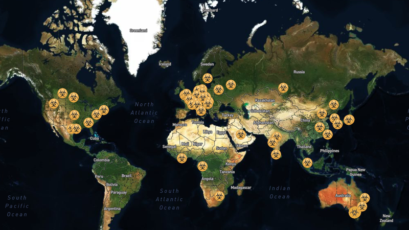 Fotografija: Laboratorije z najvišjo stopnjo varnosti ima 23 držav, največ jih je v Evropi – 25, na severnoameriški celini jih je 14, v Aziji 13, v Avstraliji delujejo štirje in v Afriki trije. Vir Globalbiolabs.org