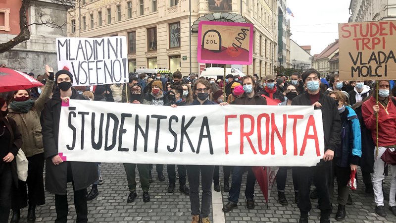 Fotografija: Študenti so protestirajo zaradi stisk v katere so potisnjeni. FOTO: Voranc Vogel/Delo
