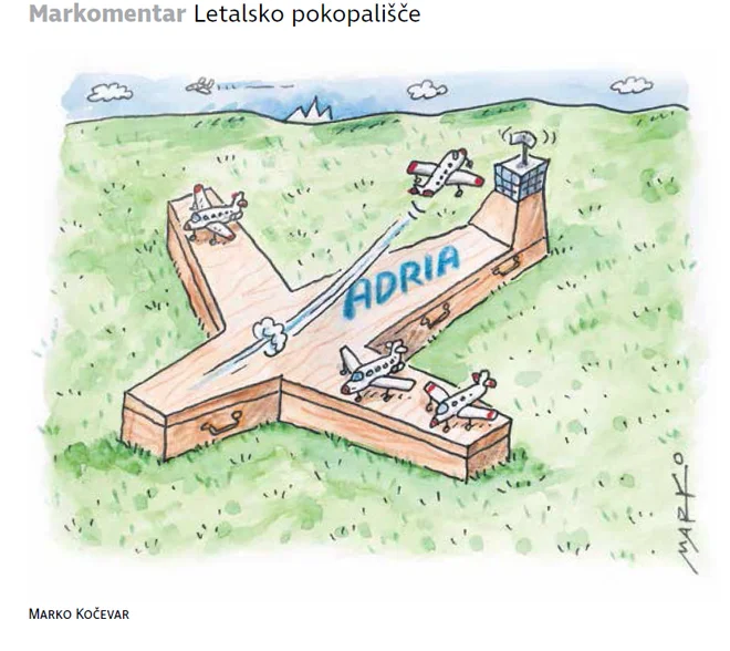Zaradi odpovedi sejmov, športnih in kulturnih prireditev ter večje uporabe videokonferenc v poslovnem svetu se je zmanjšala potreba po poslovnih letih. Karikatura: Marko Kočevar