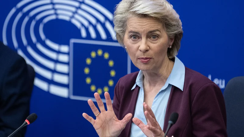 Fotografija: Predsednica evropske komisije Ursula von der Leyen se je spet odločno postavila na stran vladavine prava. Foto Patrick Hertzog/Afp