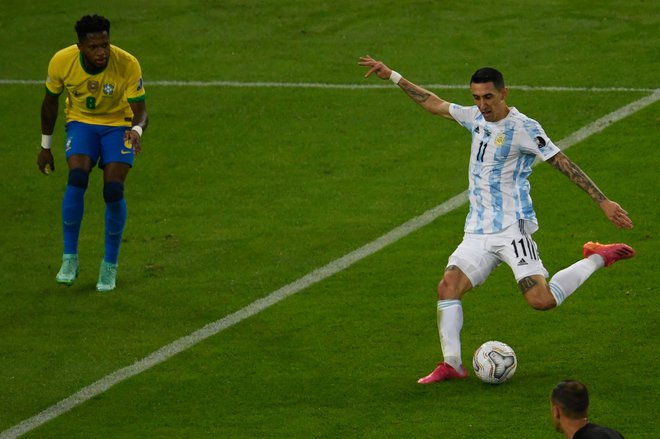 Veliki junak enega od njajvečjih reprezentačnih derbijev na svetu je bil strelec edinega gola v finalu Copa Americe Angel Di Maria. FOTO: Mauro Pimentel/AFP