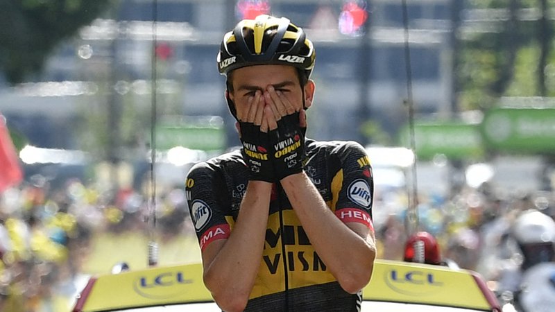 Fotografija: Sepp Kuss se je veselil svoje prve etapne zmage na Touru. FOTO: Philippe Lopez/AFP
