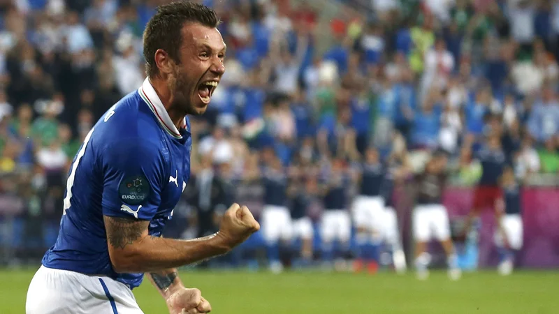 Fotografija: Antonio Cassano v majici Italije na euru 2012 na Poljskem. FOTO: Petr Josek Reuters