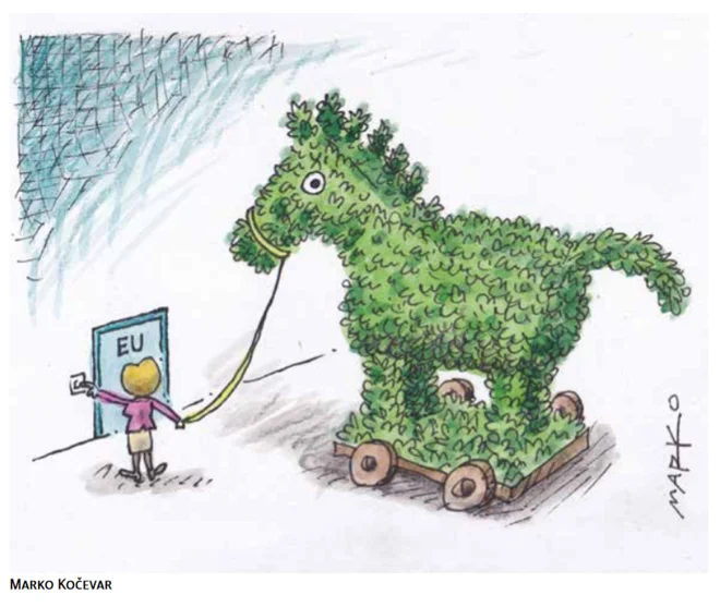 Zeleno, ki te ljubim zeleno. KARIKATURA: Marko Kočevar