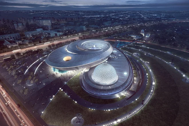 Na stavbi novega muzeja v Šanghaju se prepletajo elipse, ki spominjajo na krožnice nebesnih teles.<br />
FOTO: Ennead Architects