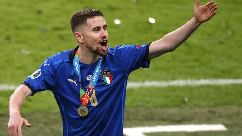 Fotografija: Jorginho po finalni tekmi Italije in Anglije v Londonu. FOTO: John Sibley/Reuters