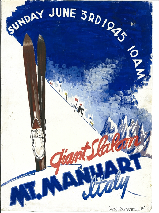 Izvirni plakat, ki ga je narisal Arnold Holeywell, vojaški kartograf 86. polka 10. gorske divizije.<br />
Iz arhiva Janeza Kavarja