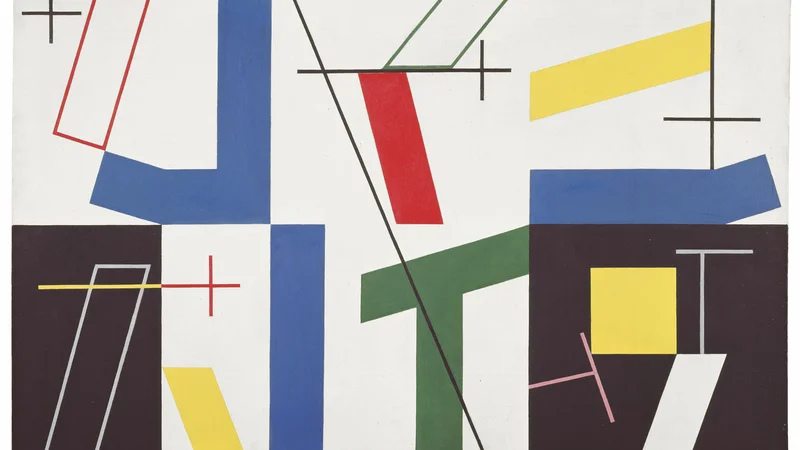 Sophie Taeuber-Arp: <em>Šest prostorov s štirimi križci</em>, 1932, olje in grafitni svinčnik na platnu. FOTO: Kunstmuseum Bern