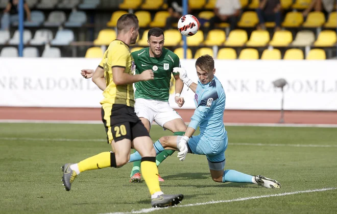 Nogometaši Radomelj, ki so se minulo nedeljo z igralci Olimpije razšli z neodločenim izidom, so se tokrat veselili zmage nad Aluminijem. FOTO: Blaž Samec