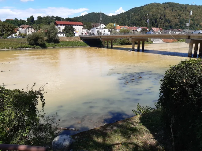 Rečna struga v Litiji je bila vsa rjavo obarvana, a to ne od zemljine, ampak od industrijskega blata. FOTO: Bojan Rajšek/Delo
