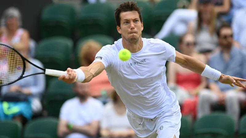 Fotografija: Aljaž Bedene je letos v Wimbledonu igral na visoki ravni, po vrnitvi iz Londona pa so se zanj začele zdravstvene težave. FOTO: Glyn Kirk/AFP