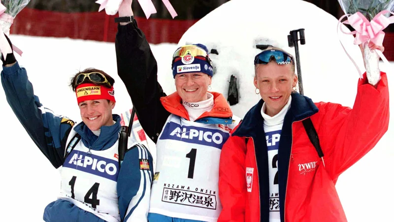 Fotografija: Andreja Koblar, dekliško Grašič, je bila prva slovenska zmagovalka med svetovno biatlonsko elito. FOTO: Eriko Sugita/Reuters