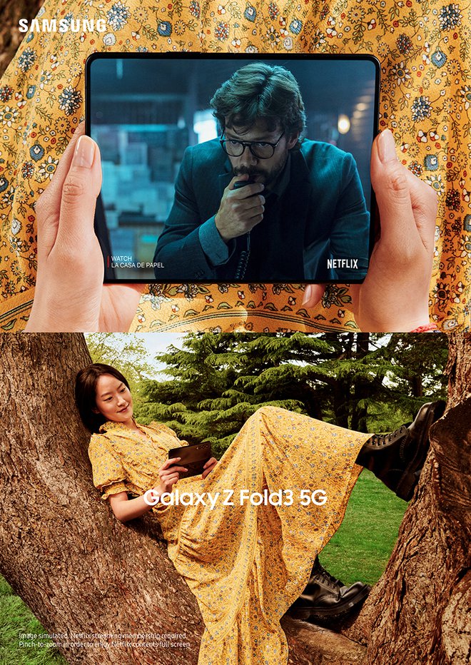 Ko se Galaxy Z Fold3 5G razpre kot knjiga, lahko uživate v svojih najljubših vsebinah. FOTO: Samsung