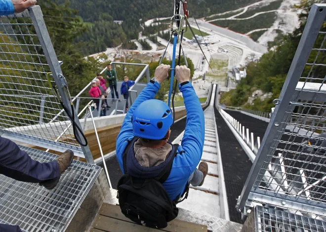 Zipline je aktrakcija tudi v nordijskem centru Planica. FOTO: Tomi Lombar