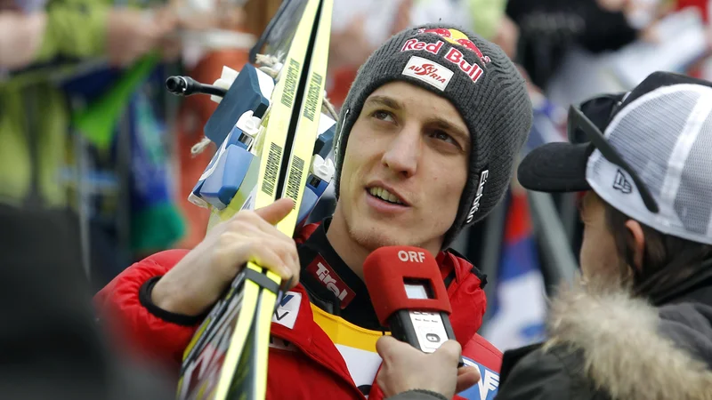 Fotografija: Gregor Schlierenzauer se je – kot je rad poudaril – že od nekdaj odlično počutil v Sloveniji. FOTO: Matej Družnik/Delo