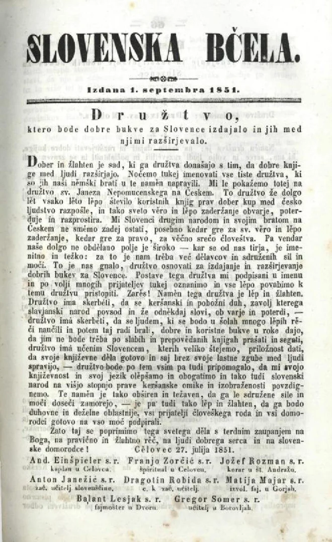 Razglas o ustanovitvi Mohorjeve družbe. FOTO: arhiv Celjske Mohorjeve družbe