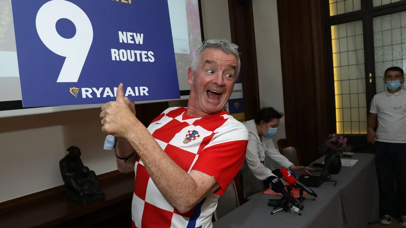 Fotografija: Glavni izvršni direktor Ryanaira Michael O'Leary je ta teden na novinarski konferenci v Zagrebu napovedal širitev irskega prevoznika na hrvaškem letališču. FOTO: Damjan Tadić/Cropix