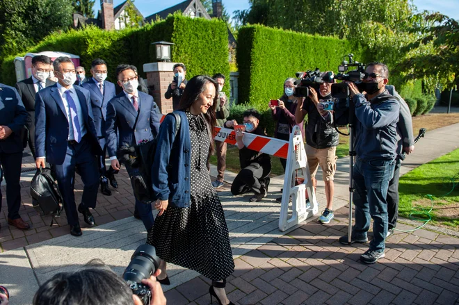 Finančna direktorica Huaweia Meng Wanzhou danes pred zaslišanjem. FOTO: Tae Hoon Kim/Reuters