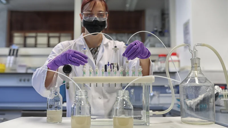 Fotografija: V laboratoriju za analizo vode na Institutu Jožef Stefan so v raziskavi biomarkerjev drog analizirali 40 vzorcev odpadnih vod. FOTO: Blaž Samec