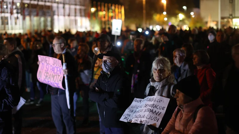 Fotografija: Protestniki so se zbrali na Trgu republike, protest pa je minil brez pretresov. FOTO: Jure Eržen