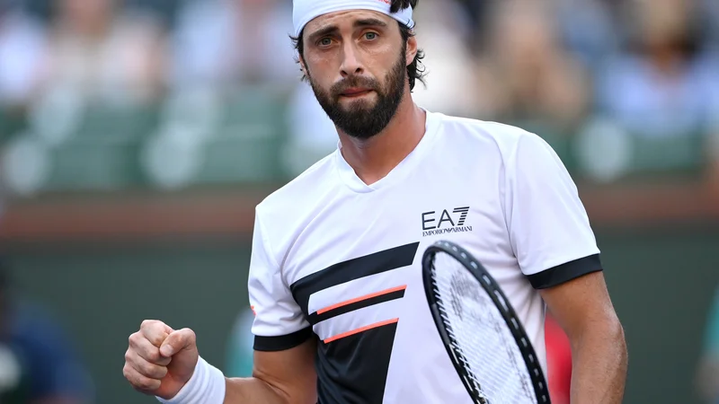 Fotografija: Gruzijski teniški as Nikoloz Basilašvili proslavlja po zadnji točki polfinala. FOTO: Jayne Kamin-Oncea/USA Today Sports
