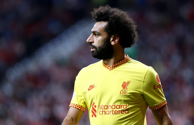 Mohamed Salah je z Liverpoolom v ligi prvakov sredi tedna proslavljal zmago nad Atletico Madridom. Janu Oblaku je zabil dva gola, tudi tistega zmagovitega z enajstih metrov v 78. minuti. FOTO: Juan Medina/Reuters
