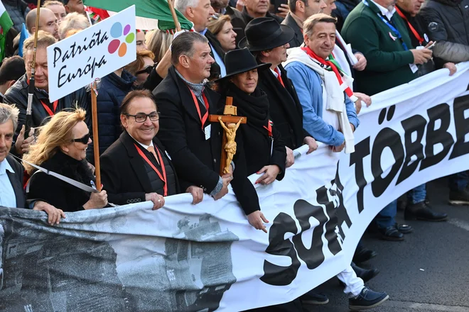 Več tisoč ljudi se je zbralo v podporo Viktorju Orbanu, opozicija se še zbira. FOTO: Attila Kisbenedek/AFP