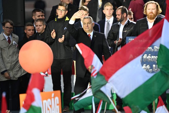 Madžarski predsednik vlade Viktor Orban je nagovoril podpornike. FOTO: AFP

