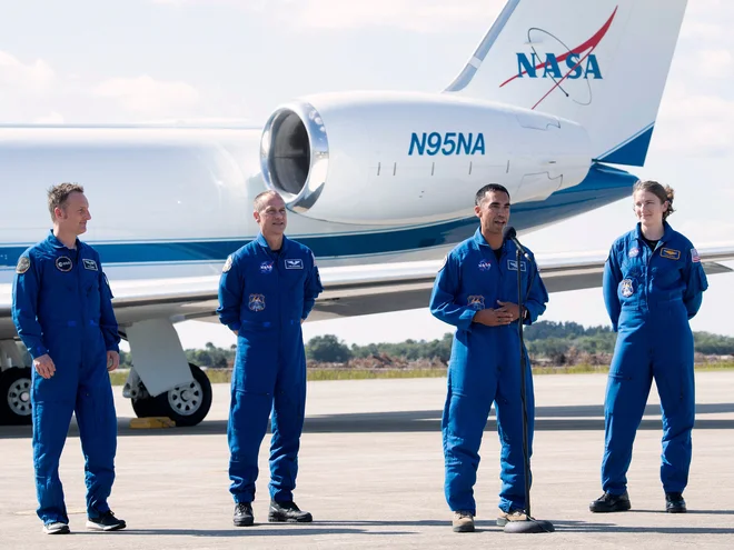 Astronavti Raja Chari, Tom Marshburn, Kayla Barron in Matthias Maurer FOTO: Joel Kowsky/AFP
