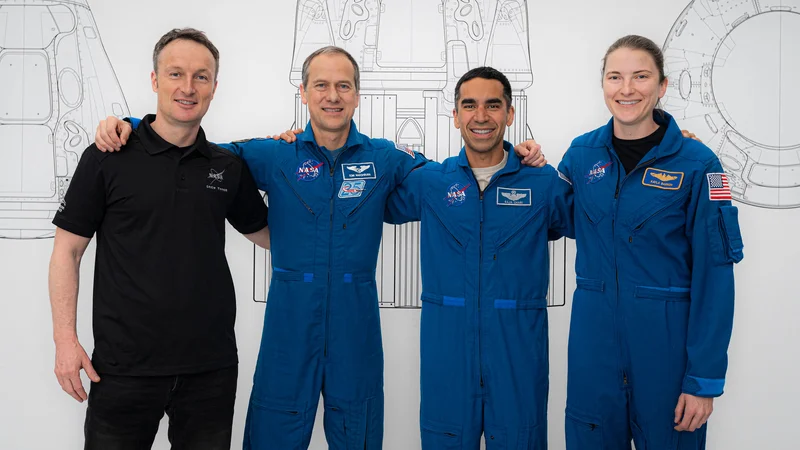 Fotografija: Posadka Matthias Maurer, Thomas Marshburn, Raja Chari in Kayla Barron. FOTO: SpaceX/AFP