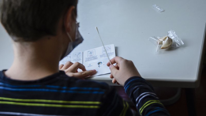 Fotografija: Kaj lahko naredijo v šolah, če bo otrok test pozabil doma ali se ne bo hotel testirati, ni znano. FOTO: Tobias Schwarz/Afp
