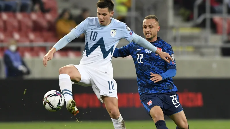 Fotografija: Za Miho Zajca je bil to šesti gol v dresu članske reprezentance in prvi po več kot dveh letih. Foto Radovan Stoklasa/Reuters
