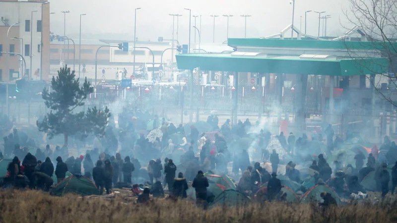 Fotografija: Na poljsko-beloruski meji gre za ruski poskus oslabitve EU in pri tem skrajno nehumano uporabljajo migrante, pravi varnostni strokovnjak Jakub Janda. Fotografija je bila posneta blizu mejnega prehoda Bruzgi-Kuznica. Foto Leonid Shcheglov/AFP
