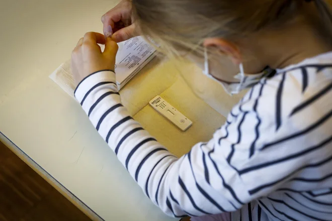 Samotestiranju učencev v primeru pozitivnega izvida sledi še testiranje. FOTO: Matej Družnik/Delo
