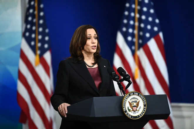 Podpredsednica ZDA&nbsp;Kamala Harris.&nbsp;FOTO: Brendan Smialowski/Afp
