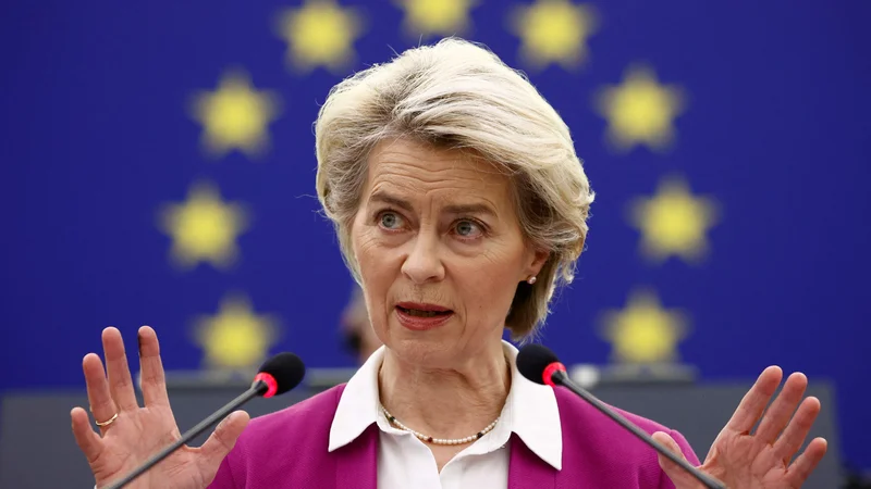 Fotografija: Sodeč po stopnjah hospitalizacij in smrtnosti imamo opravka predvsem s pandemijo necepljenih, je povedala predsednica evropske komisije Ursula von der Leyen. FOTO: Christian Hartmann/AFP
