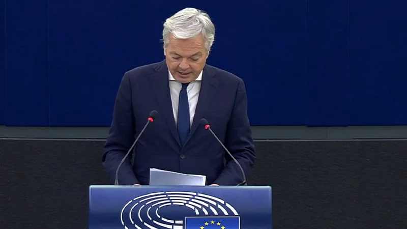 Fotografija: Evropski komisar za pravosodje Didier Reynders je opozoril na zmanjšanje slovenskih proračunskih sredstev za tožilstvo in sodni svet. FOTO: izsek iz prenosa zasedanja