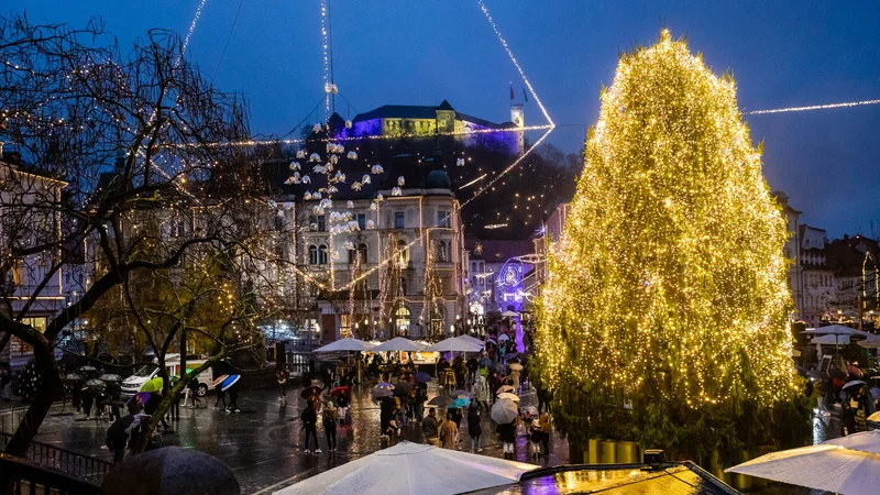 Fotografija: Ljubljana se je za mesec in pol odela v praznično obleko, saj bodo luči gorele do 16. januarja. FOTO: Črt Piksi/Delo