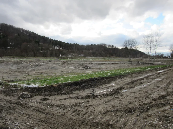 Ob Savinji so vse zravnali z zemljo, del nasipa tik ob Savinji bodo namreč znižali, da bodo vodo, ki se bo tu razlivala, speljali nazaj v reko. FOTO: Špela Kuralt/Delo
