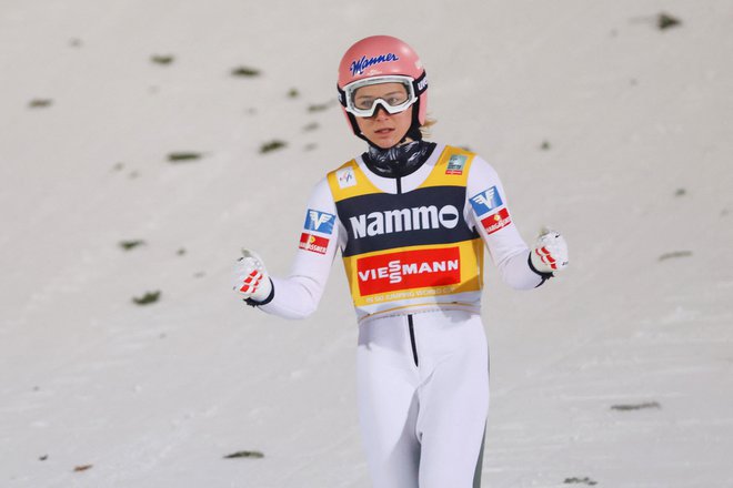 Avstrijka Marita Kramer se je danes veselila zmage v Lillehammerju. FOTO: Geir Olsen/AFP
