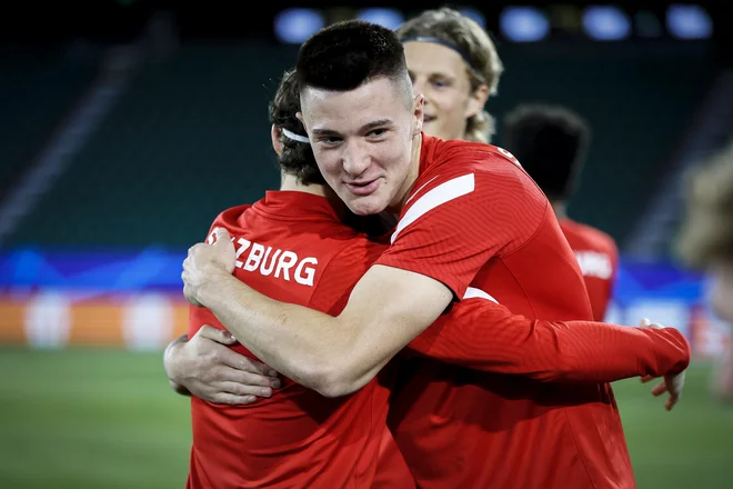 Prvi gol radeškega asa Benjamina Šeška (na fotografiji) v skupinskem delu lige prvakov bi bil zlata vreden za Salzburg.        FOTO: Jasmin Walter/FC Red Bull Salzburg
