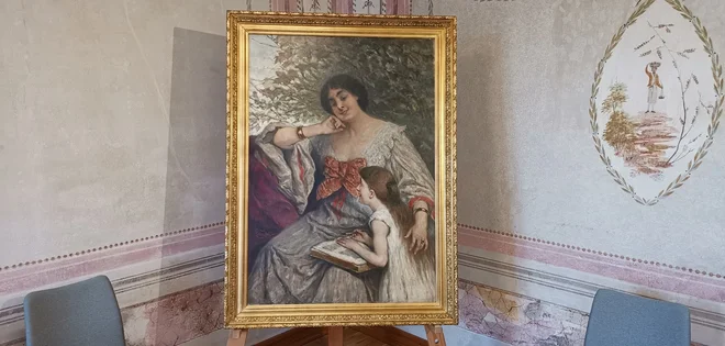 Materino poučevanje, olje na platnu (1897 98). Skupnosti Italijanov Giuseppe Tartini jo je 2016 podaril zbiratelj Gianfranco Pertoldi. Nahaja se v Tartinijevi hiši v Piranu. FOTO: Boris Šuligoj
