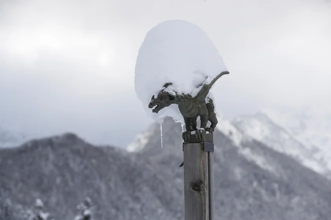 Ob panoramski cesti lahko srečujete lintverja. Zmaja iz jezera, ki je bilo nekoč tam, kjer je danes Matkov kot. FOTO: Leon Vidic/Delo
