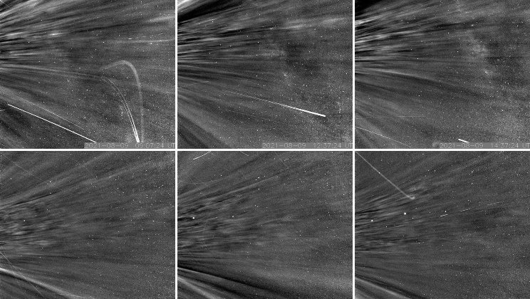 Fotografija: Posnetki sonde, ko je letela skozi korono. FOTO: Nasa/Johns Hopkins Apl/Naval Research Laboratory
