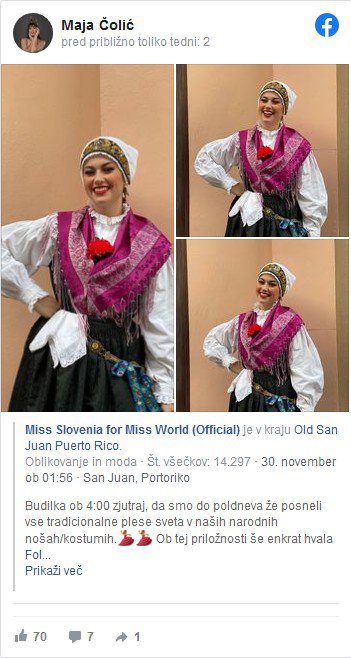 V Portoriku je tudi uradno najlepša Slovenka, Ribničanka Maja Čolić. FOTO: Družabna omrežja
