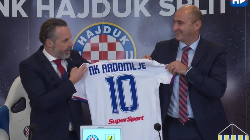 Fotografija: Predsednik Hajduka Lukša Jakobušić in predsednik Radomelj Matjaž Marinšek. FOTO: Facebook NK Radomlje