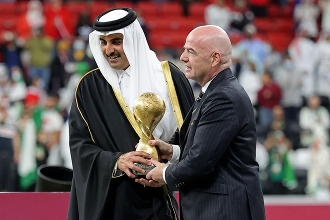 Infantino se je zadnji teden mudil na arabskem pokalu v Katarju. FOTO: Karim Jaafar/AFP
